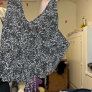 black floral tank with decorative tie